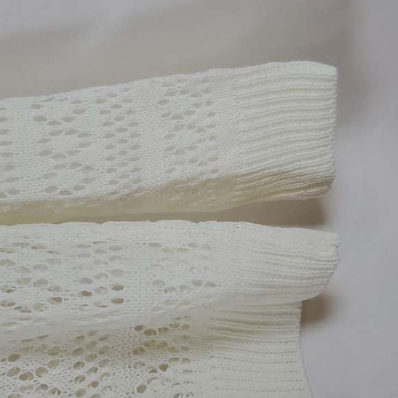 Crochet Long-Sleeve Round Neck Sweater Summer Tops , Hollow Out Slouchy ~ Beige - Picture 11 of 13